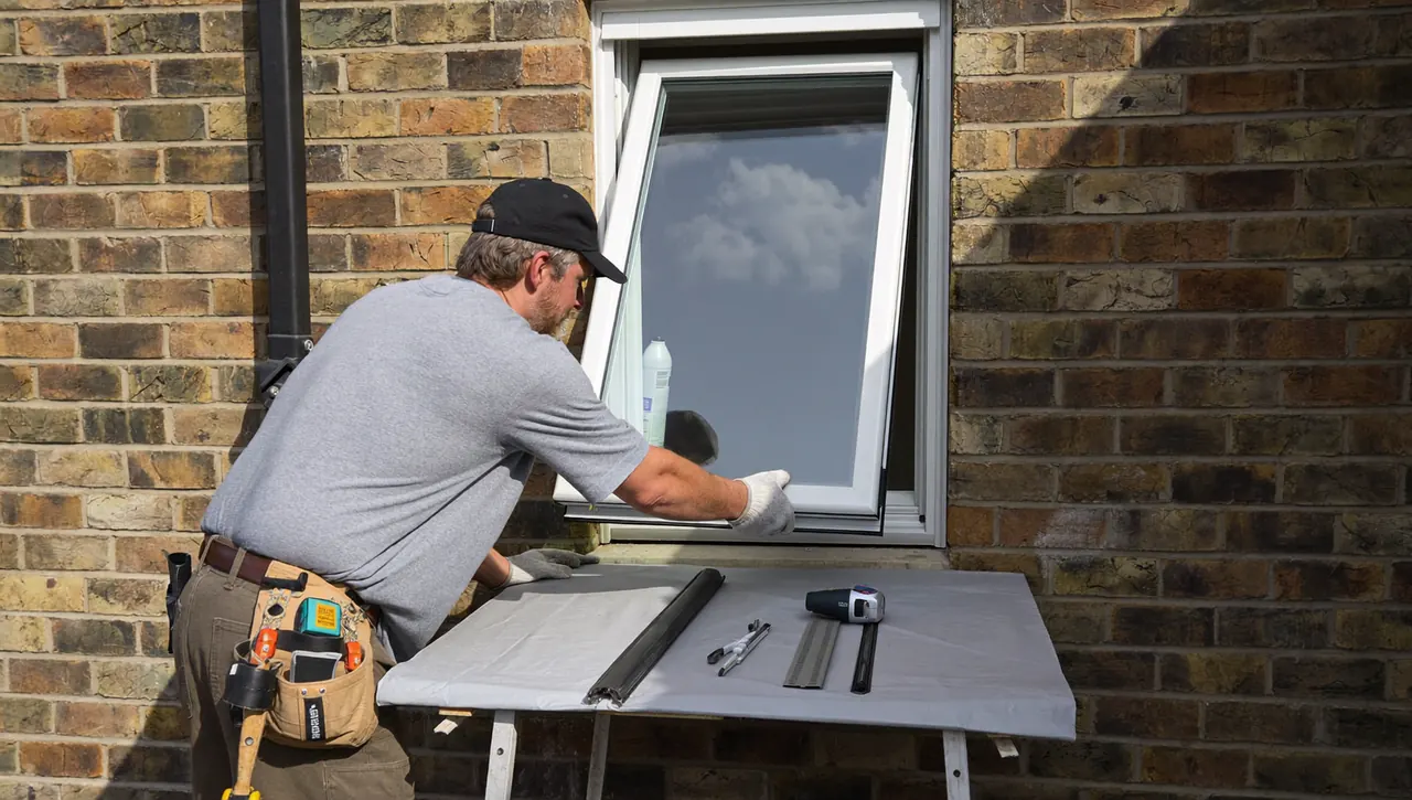 Installer fitting a replacement window frame