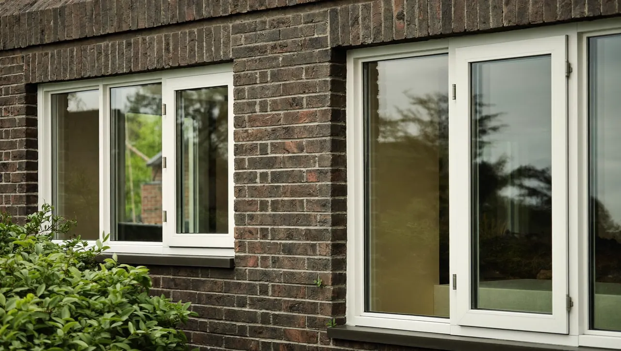 White uPVC casement windows on a modern brick home